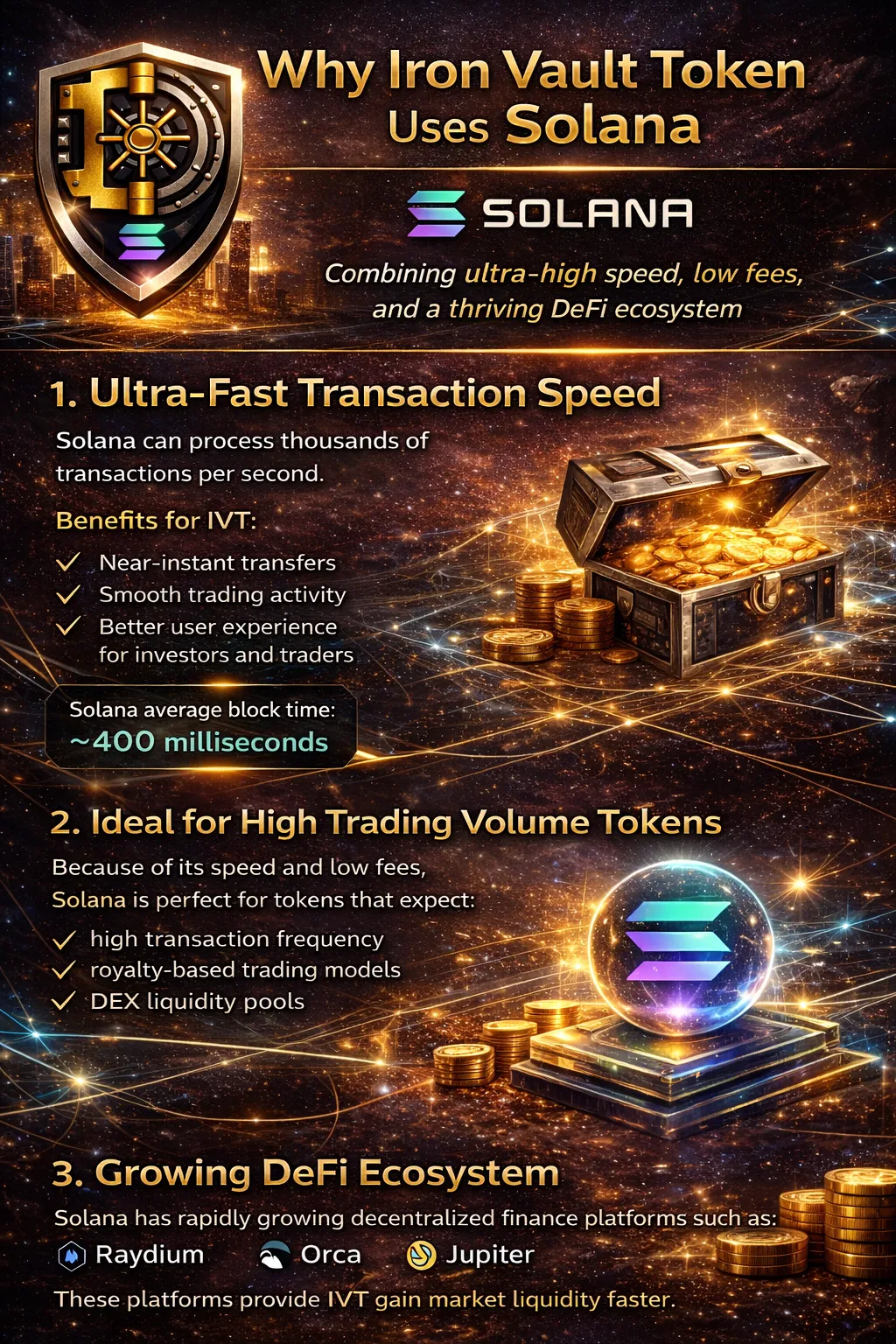 Why Iron Vault Token Uses Solana — full infographic
