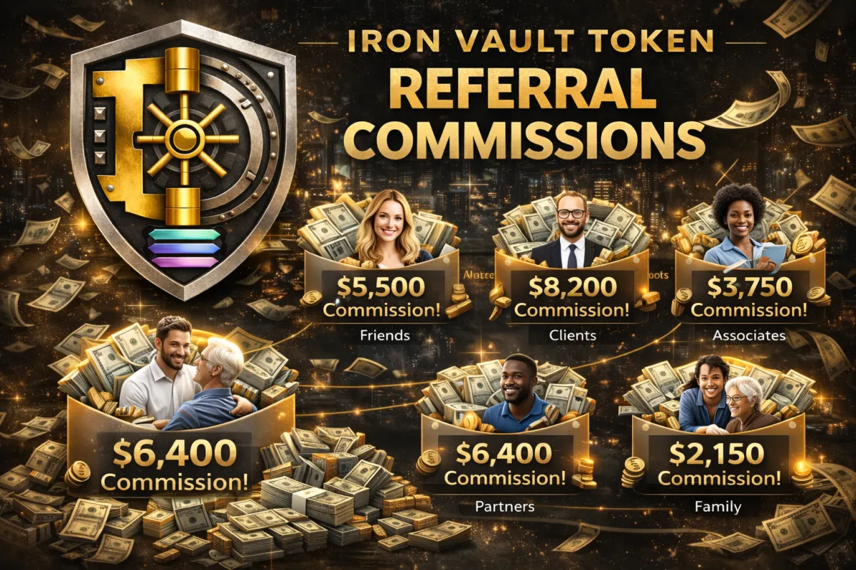 Iron Vault Token Referral Commissions — Friends $5,500 | Clients $8,200 | Associates $3,750 | Partners $6,400 | Family $2,150